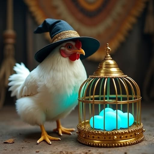 La gallina mapuche más vieja cuidaba la jaula de oro que contenía los huevos azules 