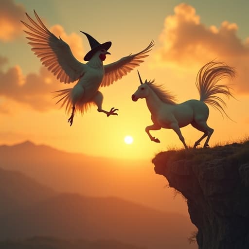 con el unicornio saltan el acantilado