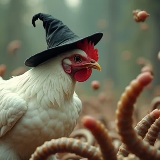 la gallina  pelea contra los gusanos