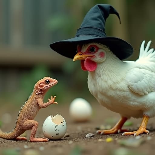 La garrobita tiene la idea de que la gallina es su nana y cuando le quiere hacer cariño a la otra le da cosa