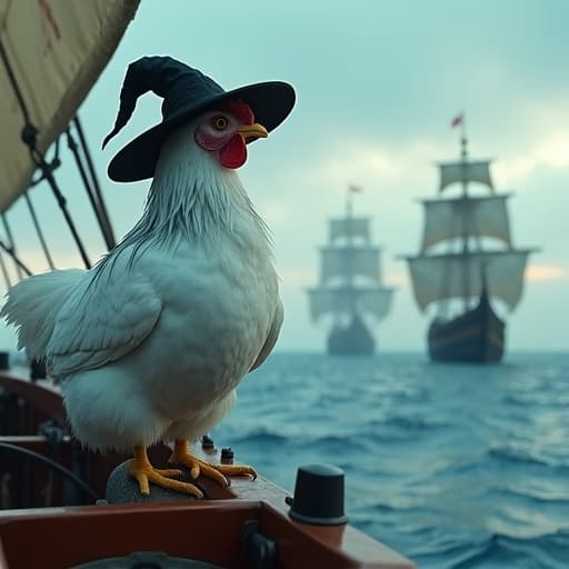 Brujilda, la gallina, zarpó en las tres embarcaciones: La Niña, La Pinta y La Santa María. Se fue a conquistar las tierras de las gallinas mapuches, ya que quería adueñarse de todos sus huevos azules